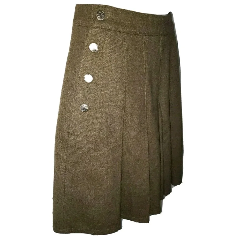 Vtg Goldie Culotte Y2K Skort Retro Pleated Wool Blend Button Up‎ Brown Sz 2